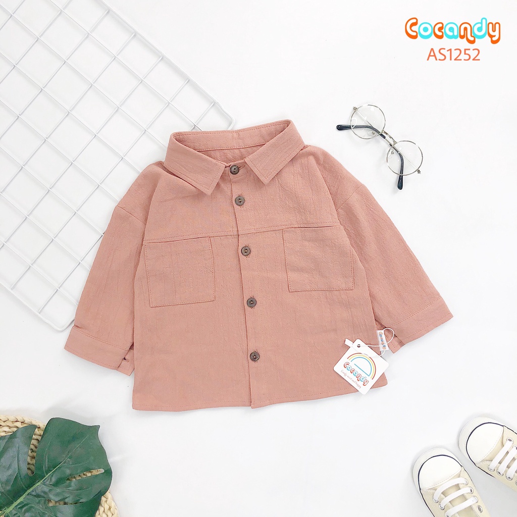 Set đồ cho bé -Áo sơ mi Hồng đất 2 túi và quần kaki trắng dài cho bé của COCANDYmã AS1252, A136A,Q108,Q1032