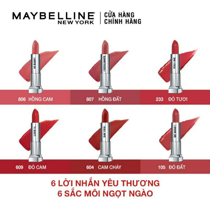 ( Cam cháy)Son lì mịn môi dưỡng môi Maybelline New York Love Notes phiên bản giới hạn 3.9g