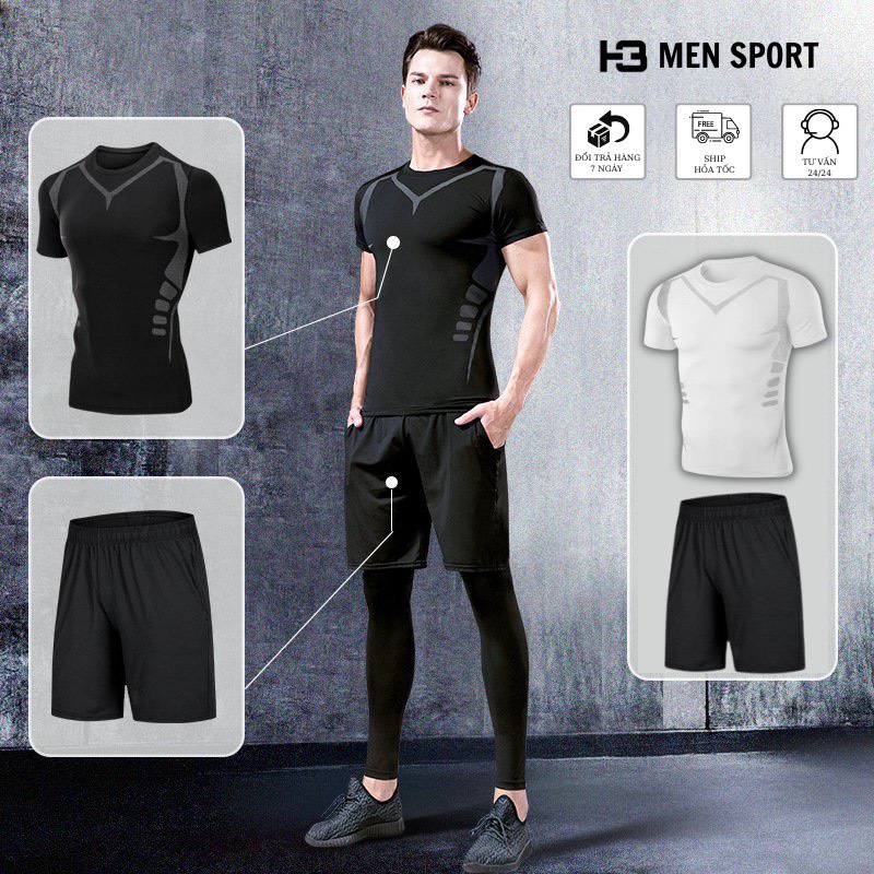 Bộ thể thao nam,quần áo thể thao nam tập gym H3 SPORT, cất co giãn 4 chiều thoáng mát.