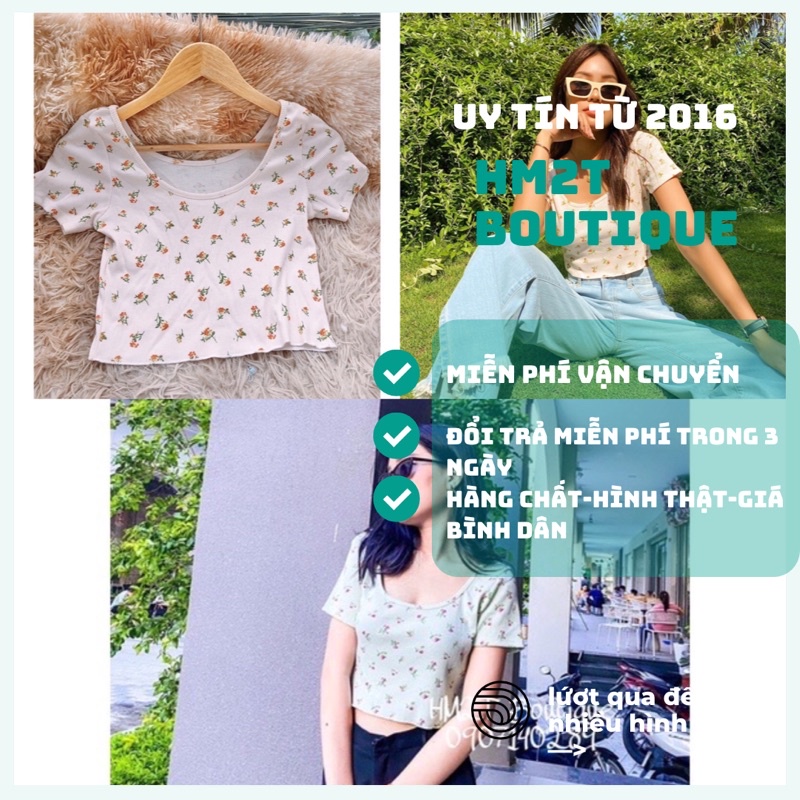 SALE OFF áo croptop tay ngắn hoa nhí