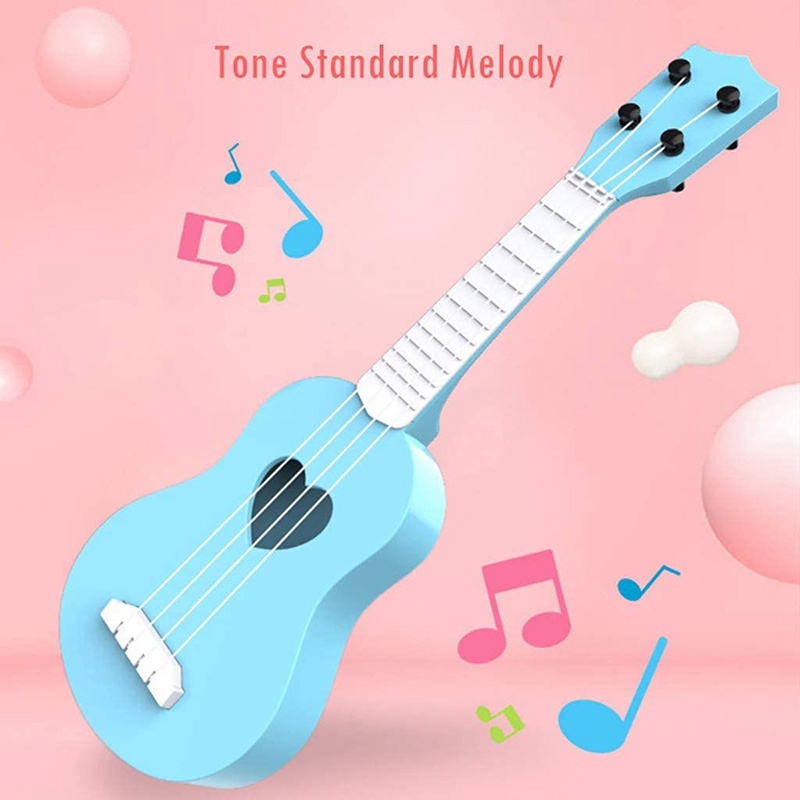 Đồ chơi đàn ukulele mini màu xanh dương/ hồng đáng yêu hỗ trợ học tập cho trẻ em người mới bắt đầu