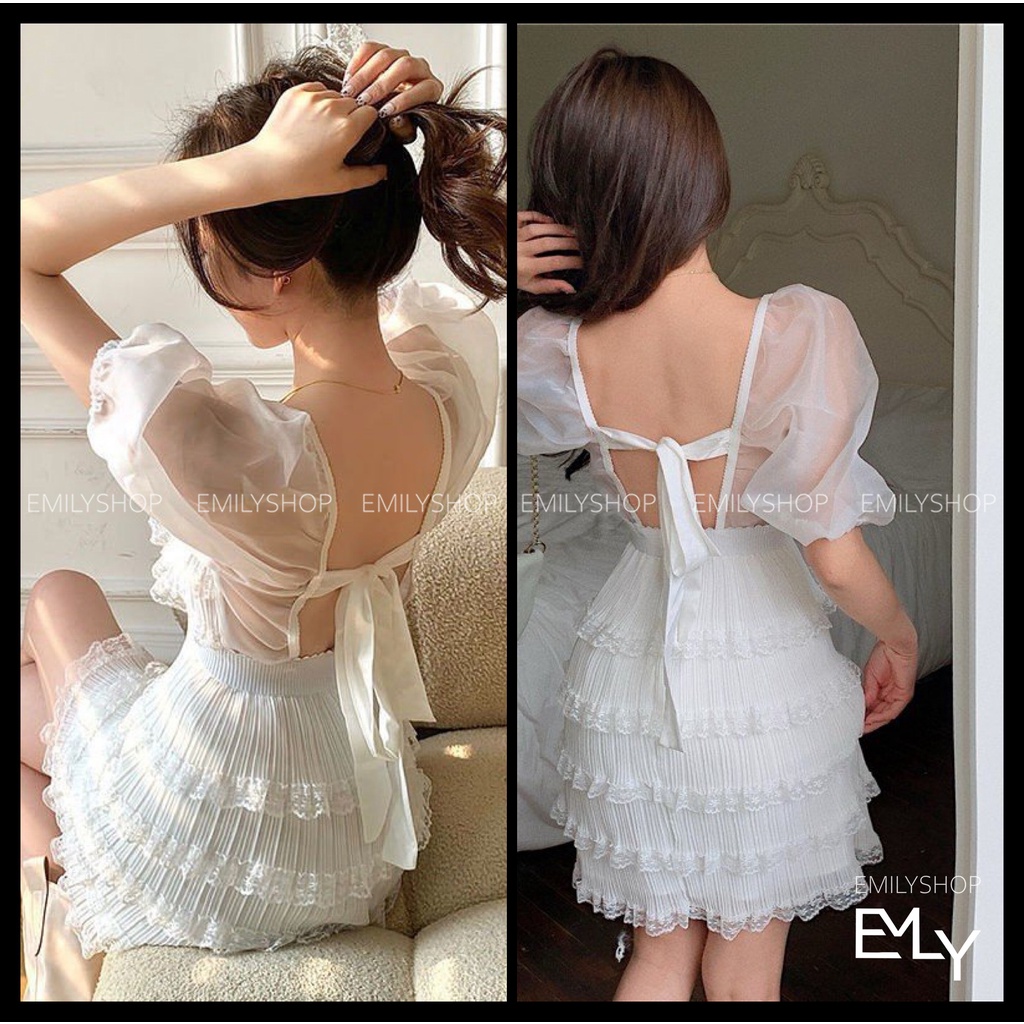 Đầm nữ trắng dáng ôm tay ngắn Emilyshop