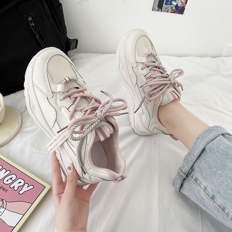 Giày thể thao đế dày phối lưới thoáng khí phong cách harajuku Hàn Quốc hàng mới dành cho bạn nữ 2023