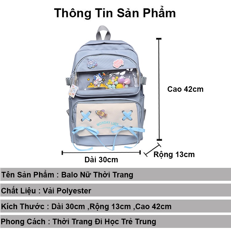 Balo nữ đi học dễ thương thời trang giá rẻ ZIMO cặp sách đi học nữ nhiều ngăn đựng laptop cao cấp