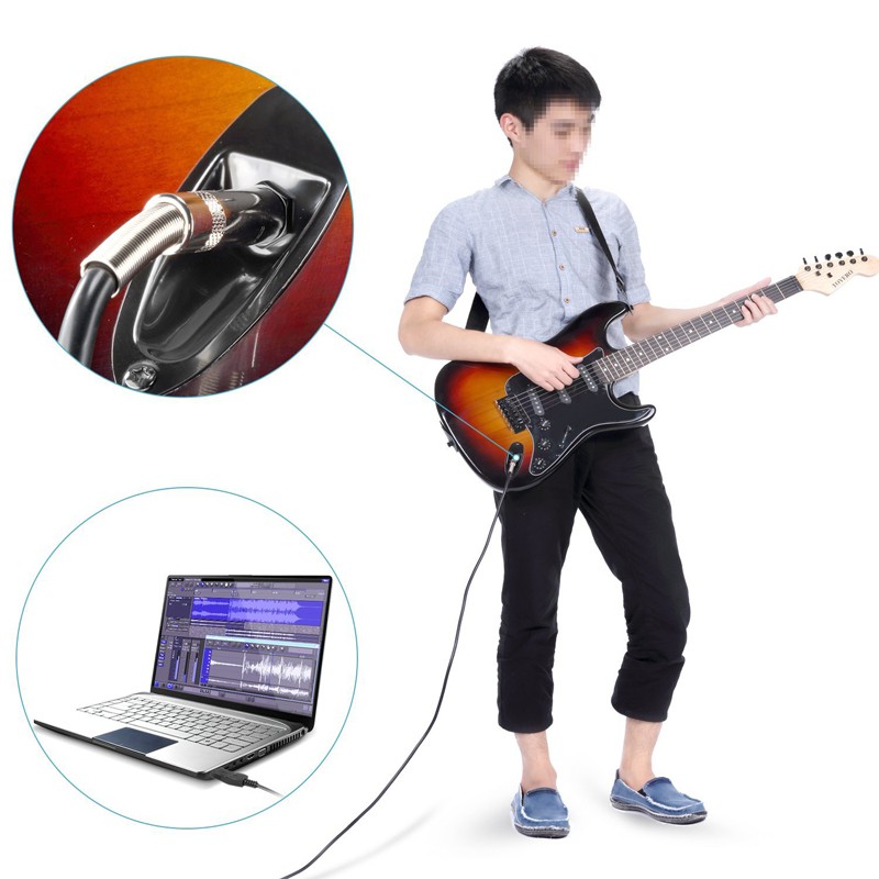 Cáp USB Guitar Kết Nối Đàn Guitar Với Máy Tính Để Thu Âm 3m