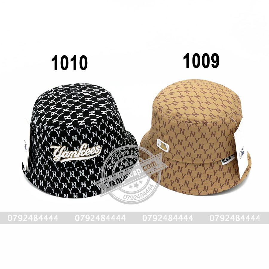 Nón bucket MLB Monogram NY nâu đen