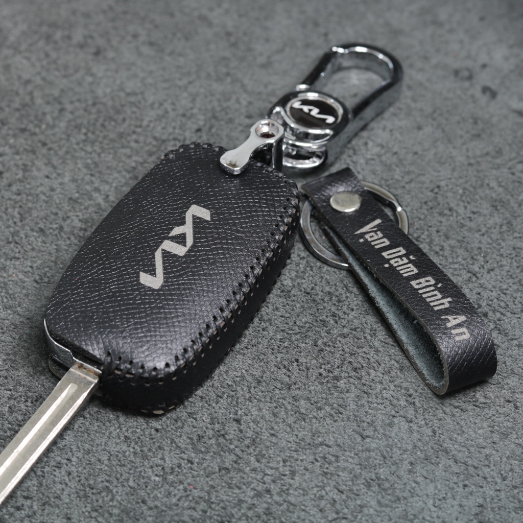 Bao da bọc ốp chìa khoá xe ô tô KIA Morning, Sonet, Soluto chìa gập cắm ổ da bò nhiều màu khâu thủ công KIA6