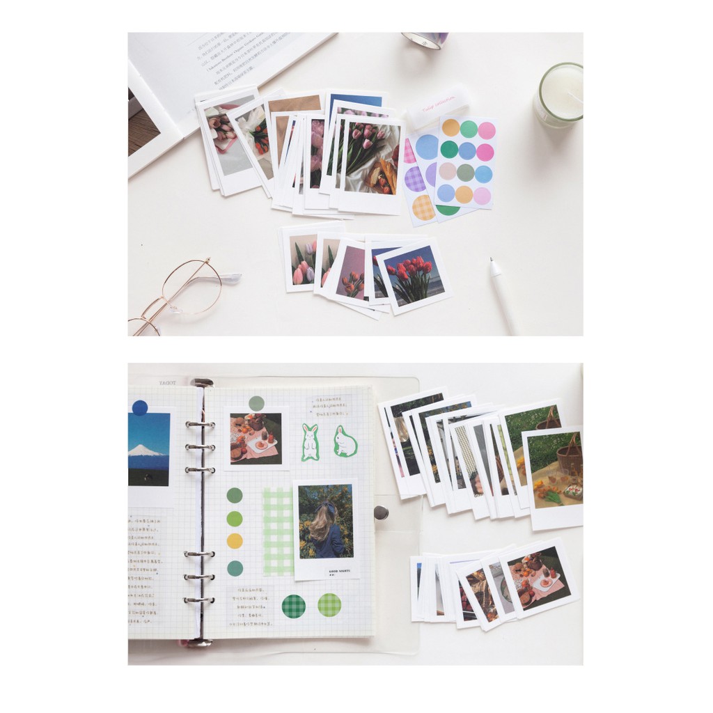 Set Ảnh Polaroid Trang Trí Nhiều Chủ Đề Kèm Sticker Chấm Tròn Trang Trí Bullet Journal/ Góc Học Tập/ Điện Thoại