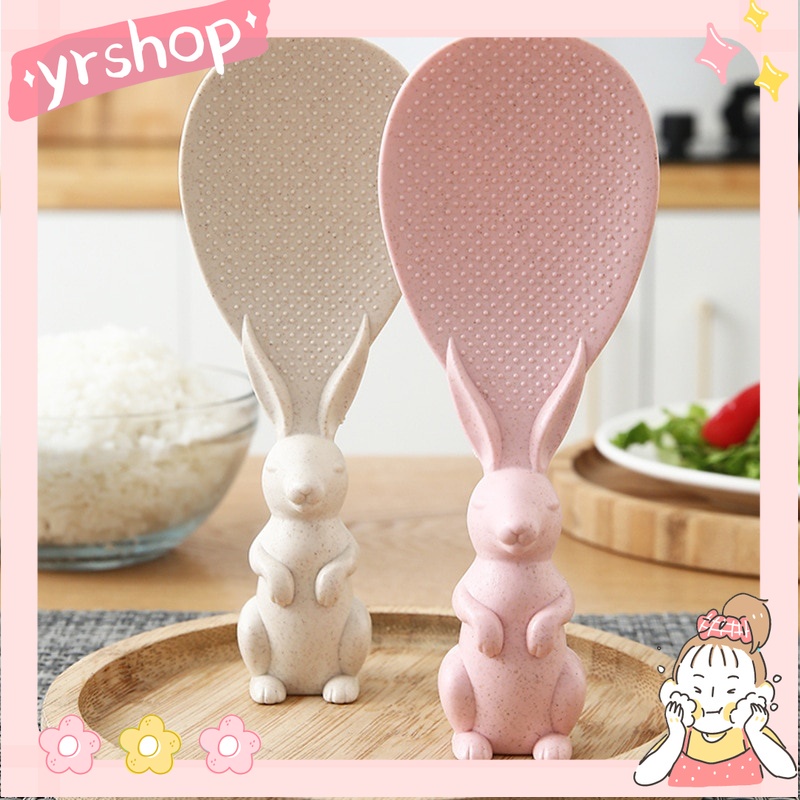 Muỗng xới cơm chống dính thiết kế đục lỗ phối hình thỏ dễ thương tùy chọn màu sắc
