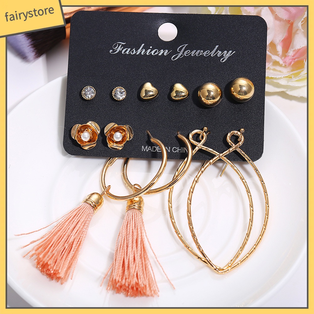 Set 6 Đôi Bông Tai Nhiều Kiểu Dáng Thời Trang Cho Nữ