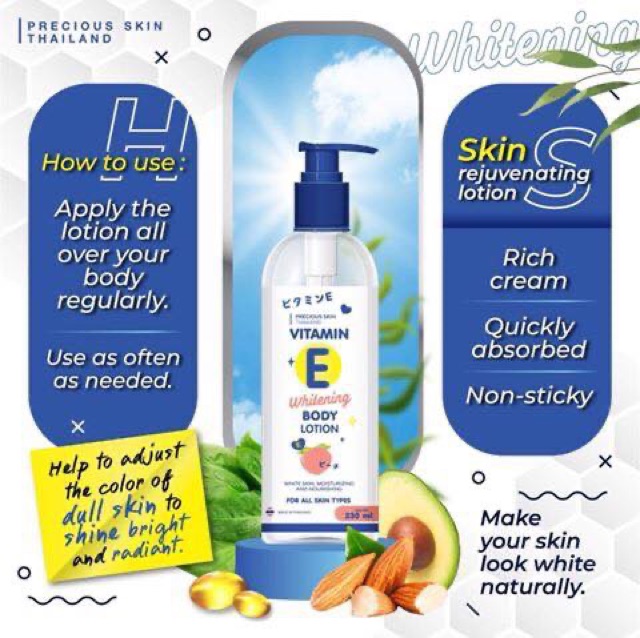 Dưỡng thể Vitamin E 8X Whitening Body Lotion Thái Lan 230 mL