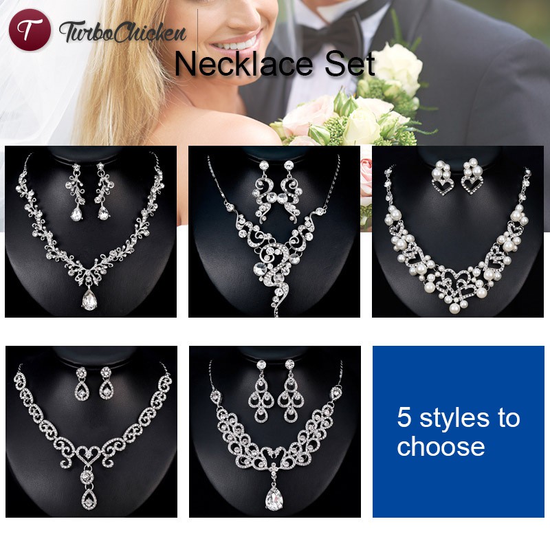 #Trang sức# Necklace Earrings Pendant Set Women Lady Jewelry Wedding Alloy Fashion Gift Decoration