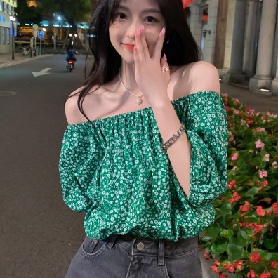 Áo Trễ Vai Tay Ngắn Vải Voan In Hoa Thời Trang Mùa Hè Dành Cho Nữ