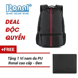 Ba lô ronal bl83 - đen in đỏ tặng ví nam màu đen