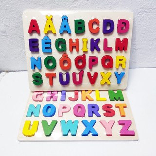 Bảng ghép hình chữ cái tiếng Việt - tiếng Anh loại gỗ dày cho bé 2 tuổi 3 tuổi có cả chữ in hoa và in thường