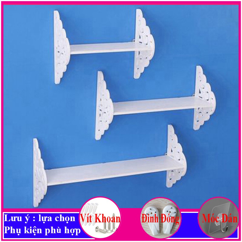 Bộ 3 Kệ treo tường trang trí, không cần khoan tường, chất liệu gỗ nhựa PVC cao cấp, màu trắng tinh, chống nước - a17