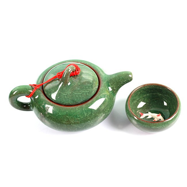 Bộ ấm chén men ngọc hình cá 3D(sku 031) dodungcanhan7489