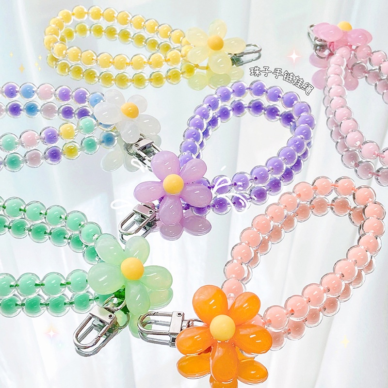 Móc treo chìa khóa móc treo điện thoại hạt xinh xắn nhiều màu sắc