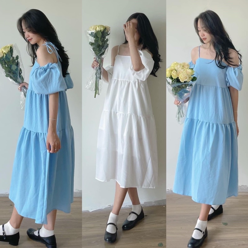 [Ảnh thật/Video]Đầm hai dây mặc được ba kiểu Hàn Quốc