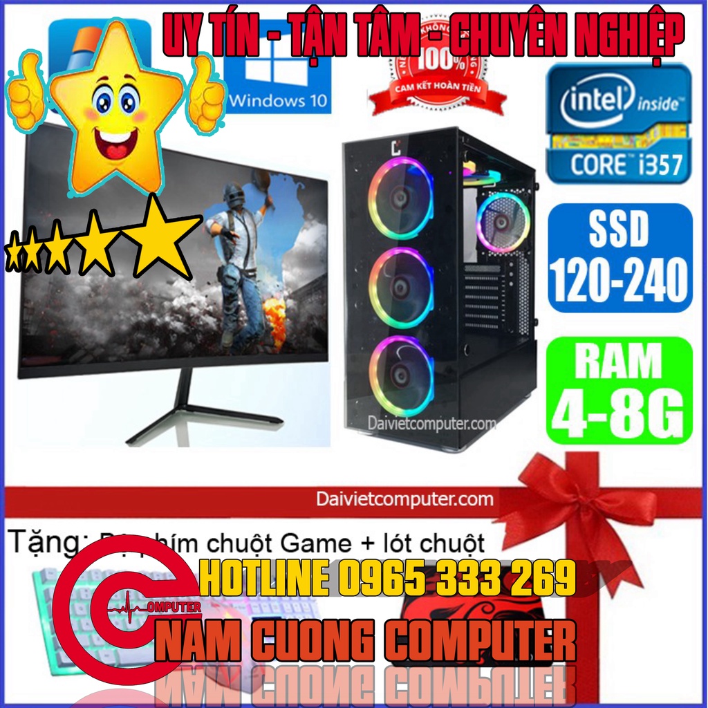 Bộ máy tính PC Game + Màn  FullHD 24 inch i7 /i5 /i3 chơi PUBG mobile, PUBG lite, LOL, CF đột kích, Fifa, Cs + Quà