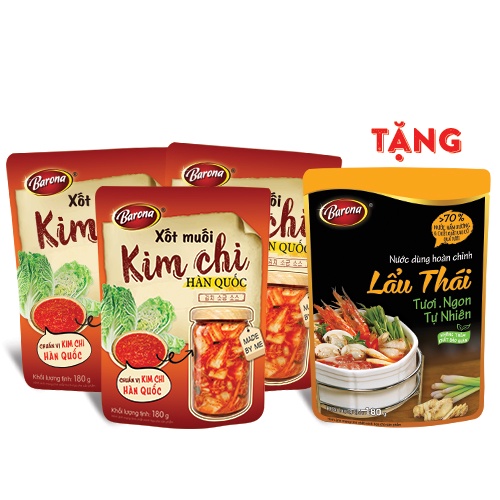 Xốt Muối Kim Chi Hàn Quốc Barona 180g, Combo 3 gói Tặng 1 gói Nước Dùng Lẩu Thái Barona 180g