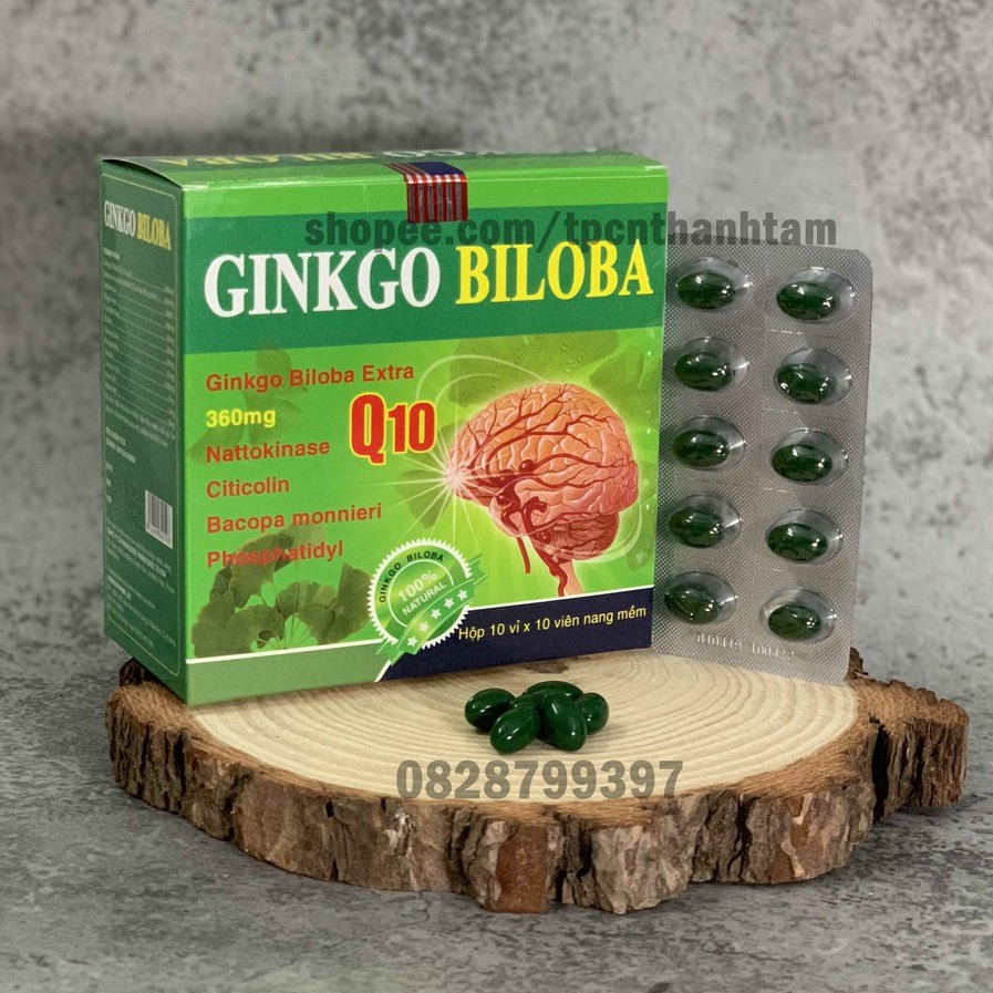 Viên uống bổ não GINKGO BILOBA Q10 giúp tăng cường trí nhớ, tăng tuần hoàn máu não, ngừa tai biến – HỘP 100 viên