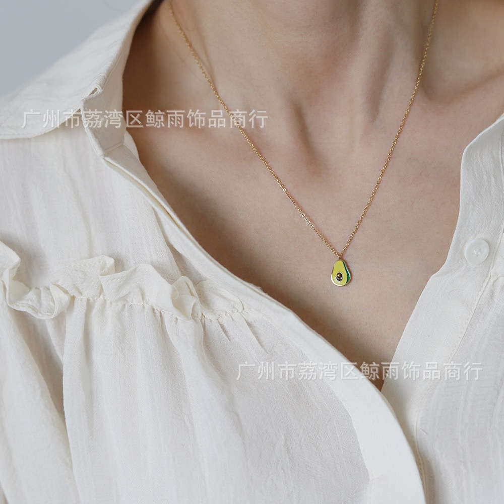 Dây Chuyền Thép Titan Mạ Vàng Hình Quả Bơ Màu Sắc Xinh Xắn Xl200 Mori