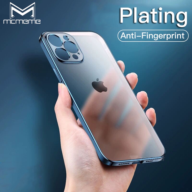 Mạ vuông cho For iPhone Mạ vuông Mờ trong suốt Vỏ silicon mềm chống bám vân tay Chống rơi rớt Siêu mỏng cho For iPhone 12 Mini 11 Pro Max X XR XS 6 7 8 Plus Ống kính SE 2020 Tất cả bao gồm Ốp lưng mới nhất