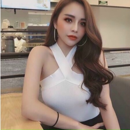 Áo Kiểu Nữ Cổ Yếm Phối Dây Chéo Croptop