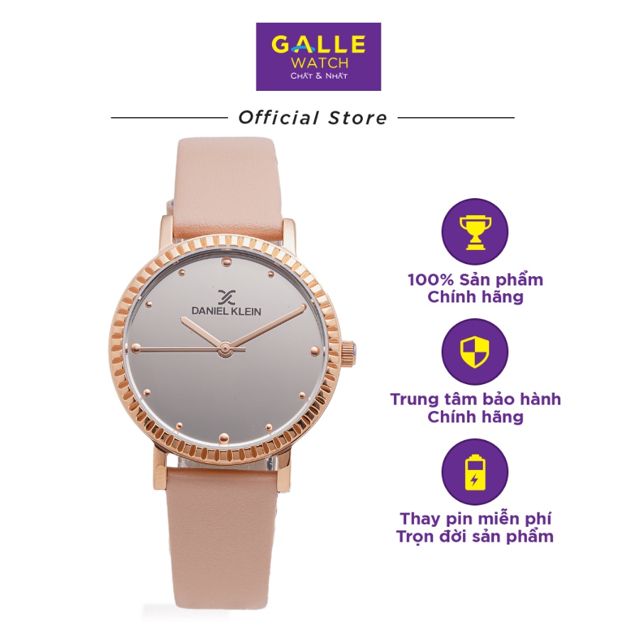 Đồng hồ dây da nữ chính hãng Daniel Klein DK.1.12533.6 chống nước, mặt số tráng gương, cọc số cách điệu cao cấp
