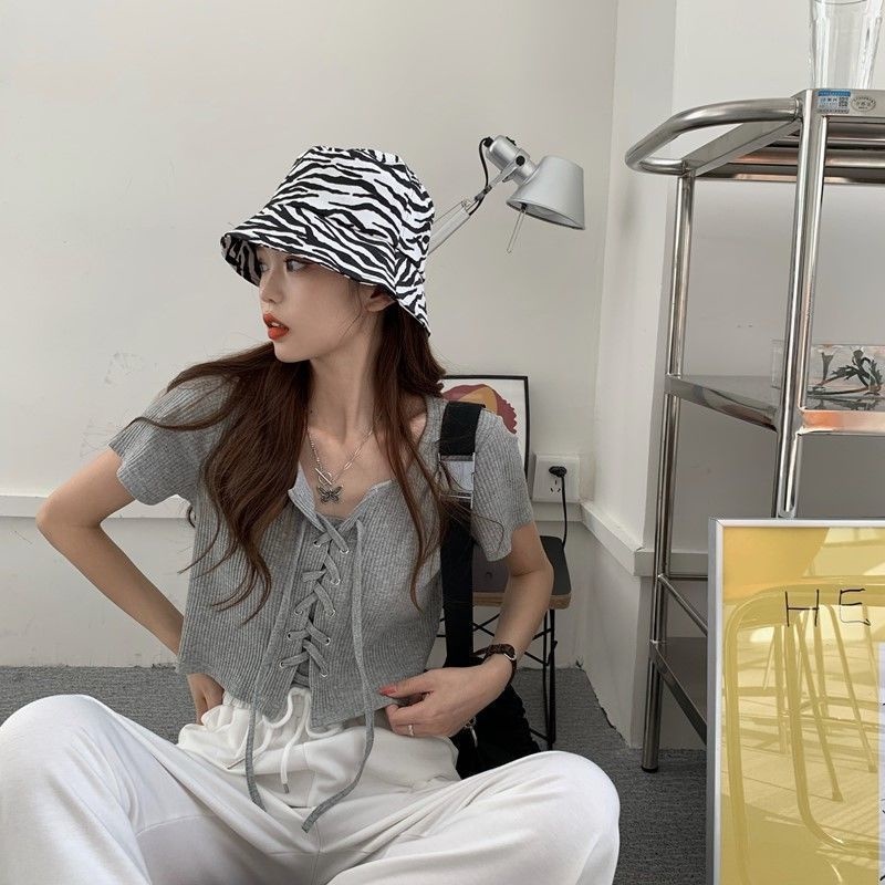 QADCOL  Áo Croptop Tay Ngắn Cổ Vuông Kiểu Retro Hàn Quốc Thiết Kế Quyến Rũ Cho Nữ