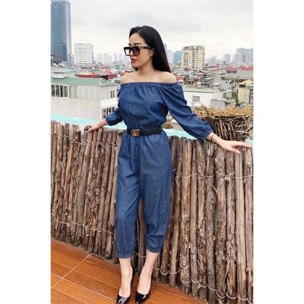 Jumpsuit trễ vai tay lửng bo gấu quần, tay thương hiệu ZENDA hàng vnxk