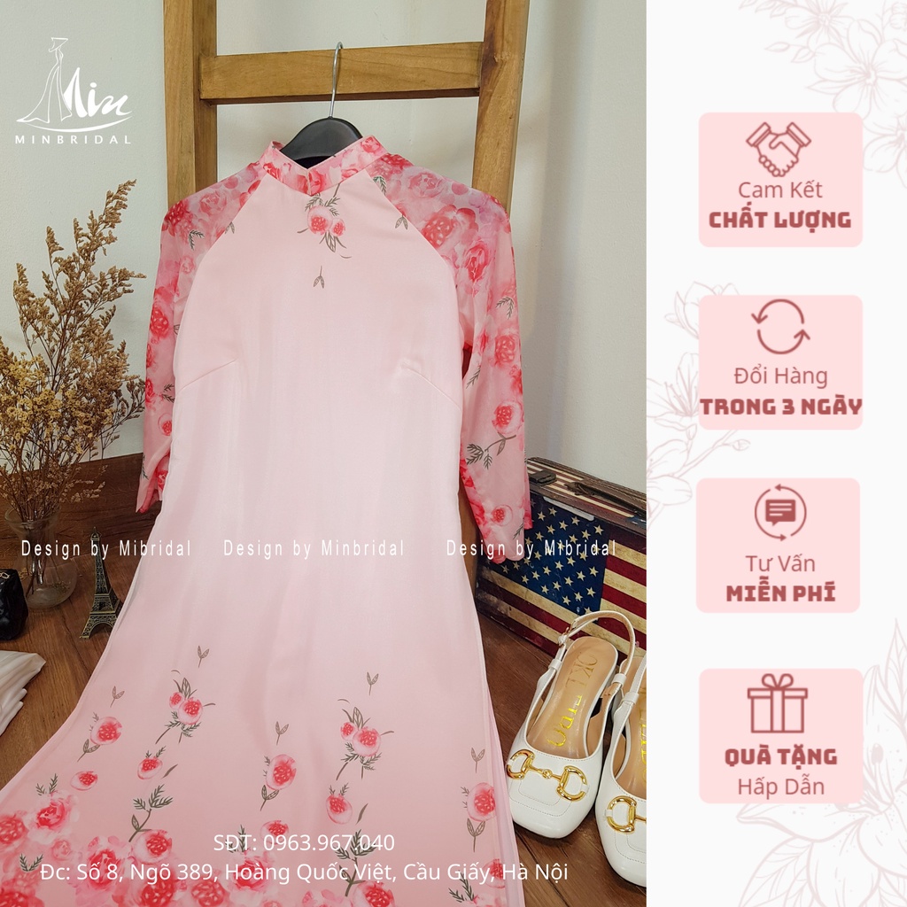 Áo dài cách tân 4 tà vải voan tơ óng màu hông | BigBuy360 - bigbuy360.vn