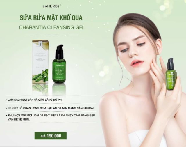 SỮA RỬA MẶT Y HỌC TINH CHẤT KHỔ QUA CHARANTIA CLEANSINH GEL SOHERBS (80ML)