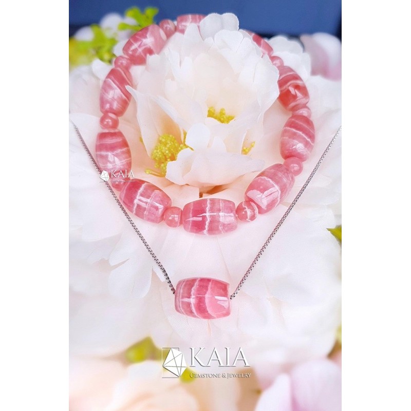 Dây chuyền lu thống Đào Hoa (Rhodochrosite)viên đá của Tình Yêu - KAIA