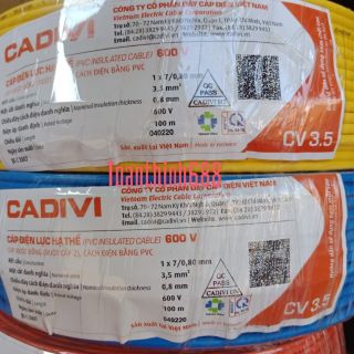 Dây điện đơn CV3.5mm² Cadivi (100mét cáp điện đơn 7 lỏi đồng)