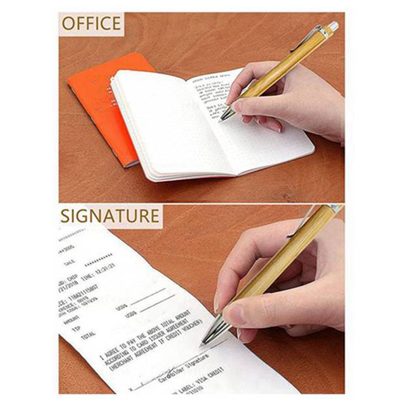 Set 35 Bút Bi Mực Đen Bằng Tre Có Thể Thu Gọn Tiện Dụng