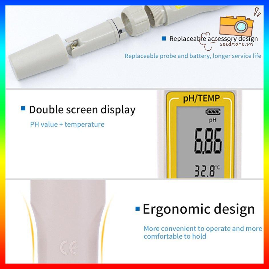 [SOE] PH Meter 0.01 Resolution 0-14pH Range Water Quality Temperature Tester