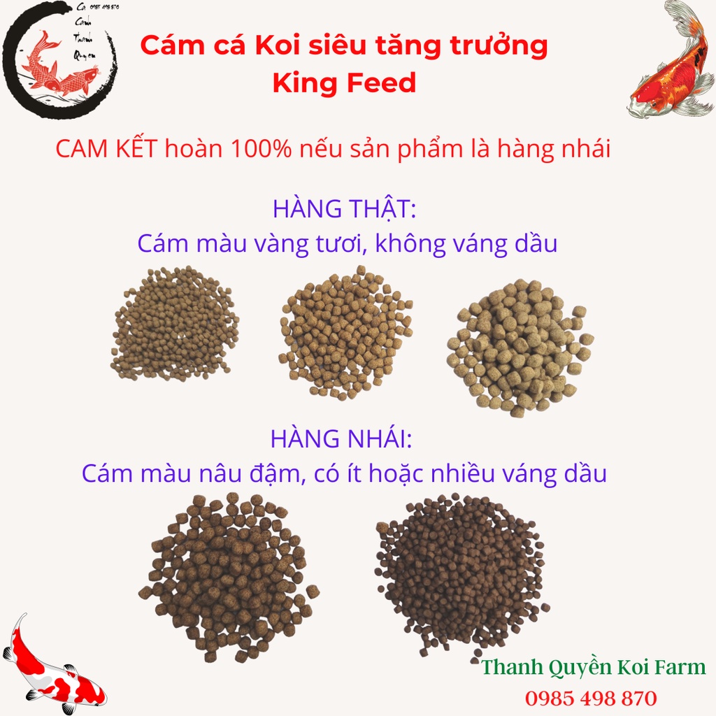 Cám cá koi thức ăn cá koi siêu tăng trưởng  KING FEED GÓI LẺ 1kg và 0,5kg Hàng chất lượng cao