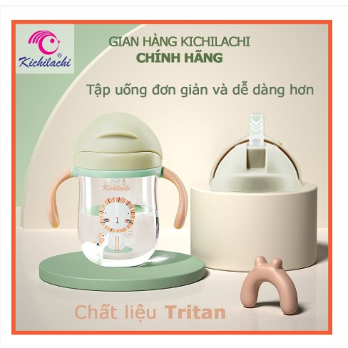 Bình Tập Uống Nước, Sữa Cho Bé Kichi 220ml Nhựa Tritan, Có Van Chống Săc
