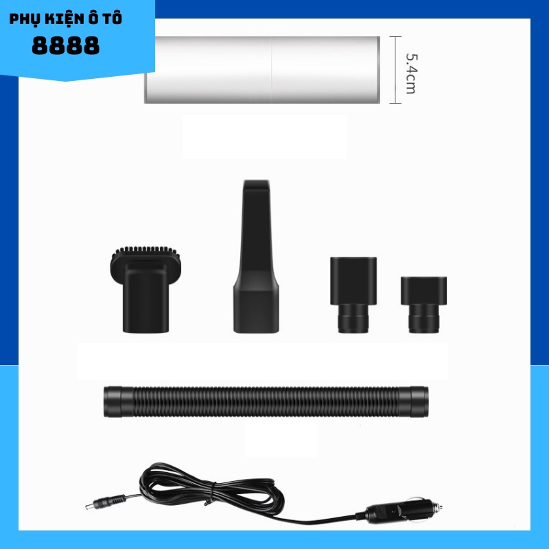 Máy Hút Bụi Ô Tô Mini 8888 Trắng/Đen, 120W, 12V, hút mạnh, sạch sẽ