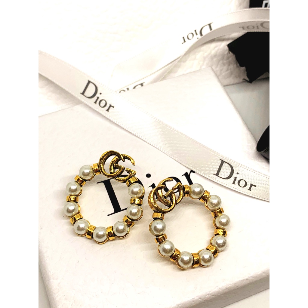 Khuyên tai nữ thương hiệu GG vành tròn mạ vàng đính ngọc sang trọng TB458 TOBI STORE