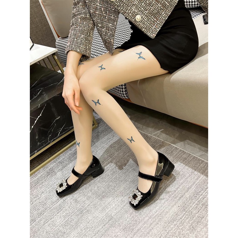 Giày Nữ Mũi Vuông 3.5cm Đính Đá Quai Dán, Giày cao gót thời trang 2022 mã V18