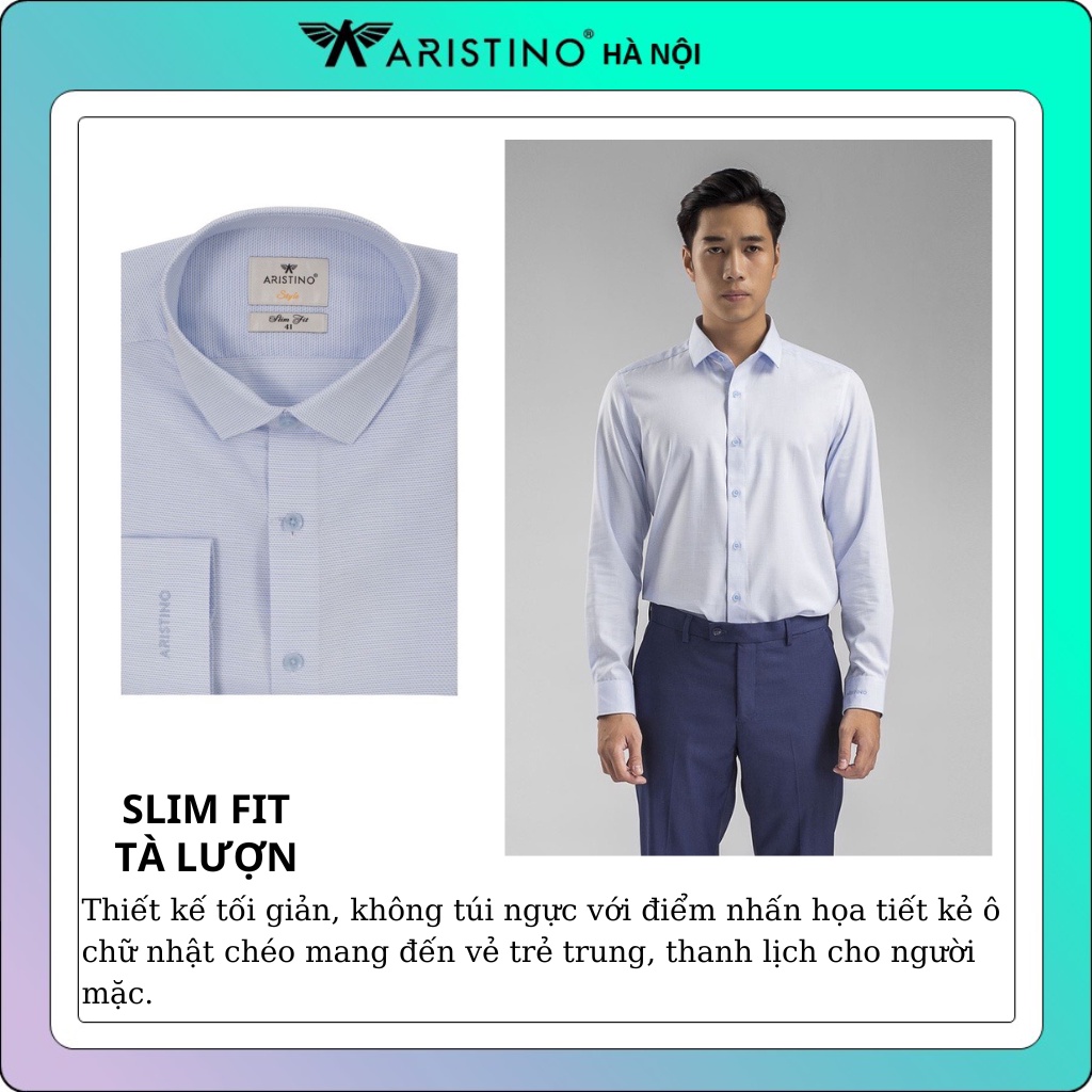 Áo sơ mi dài tay nam Aristino  from ôm tà lượn không túi ALS60508