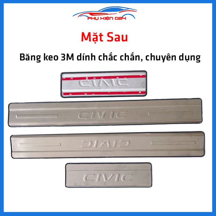 Bộ ốp bậc cửa trong ngoài nẹp bước chân Civic 2016-2017-2018-2019-2020-2021-2022 Inox chống trầy trang trí xe