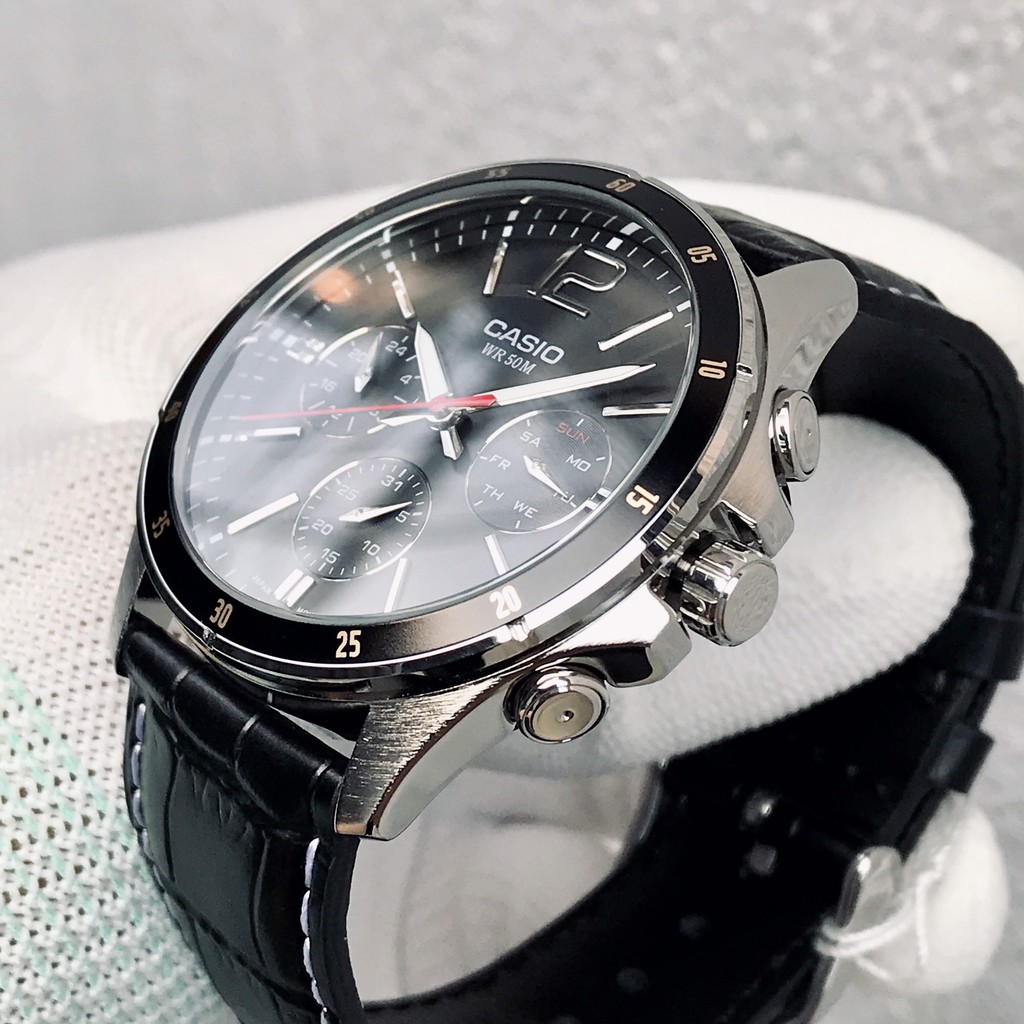 Đồng hồ nam Casio MTP-1374L-1AVDF 6 Kim - Dây da màu đen