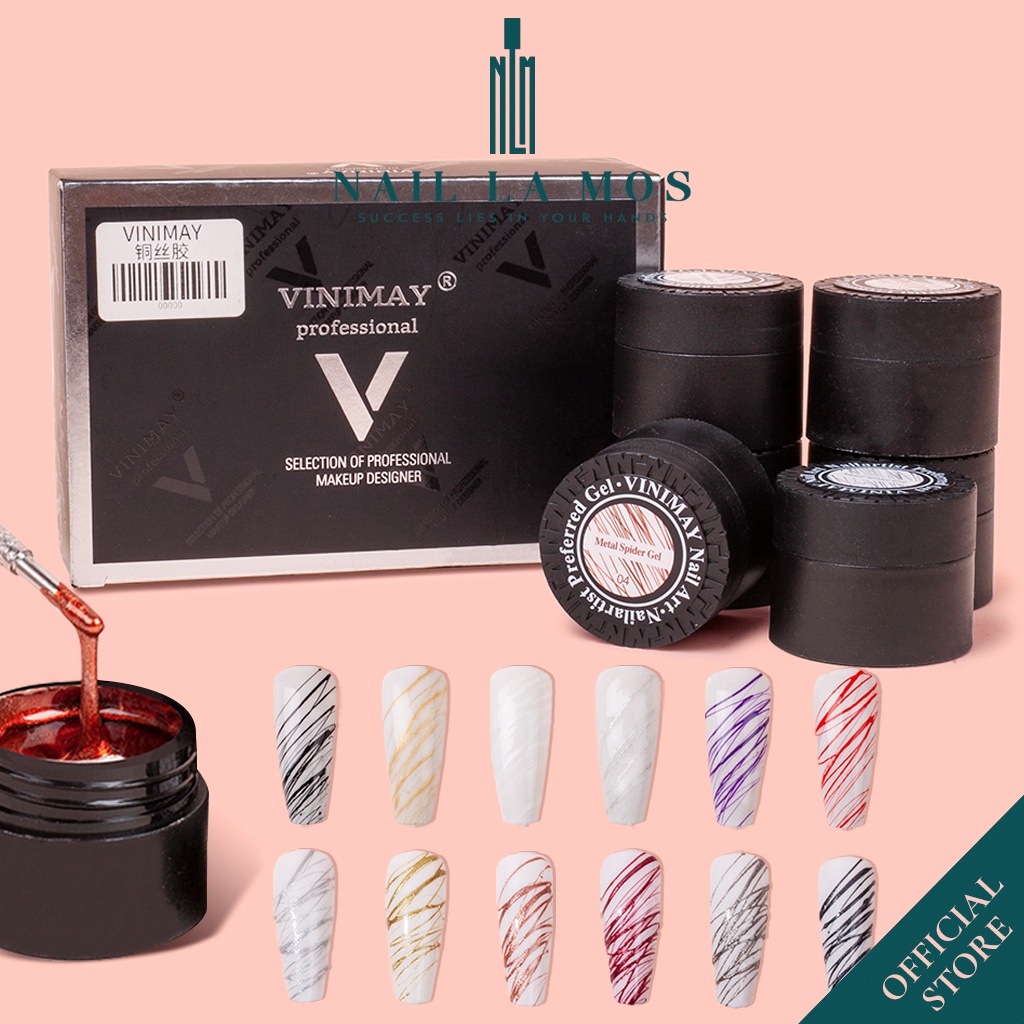 Set 6 hũ gel nhện Vinimay chính hãng chất đậm đặc - gel mạng nhện trang trí móng tay nghệ thuật