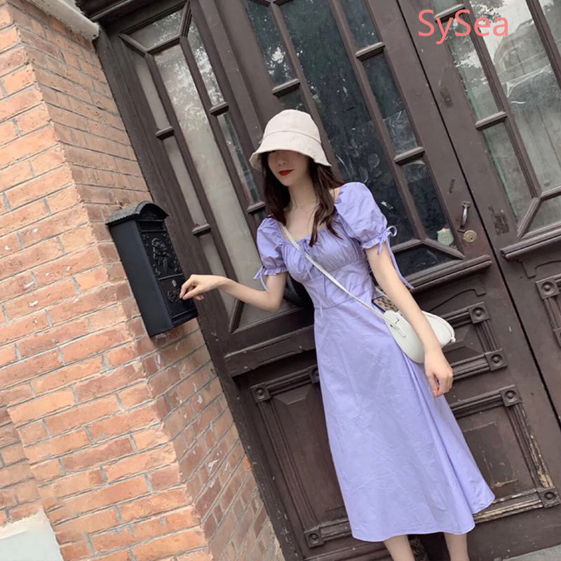 Đầm Dự Tiệc Tay Ngắn Màu Tím Phong Cách Retro Thanh Lịch | BigBuy360 - bigbuy360.vn