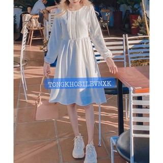 VÁY BABYDOLL TRẮNG TAY PHỒNG CHUN - ĐẦM NỮ TRẮNG CHẤT VOAN LỤA -(Sắn)
