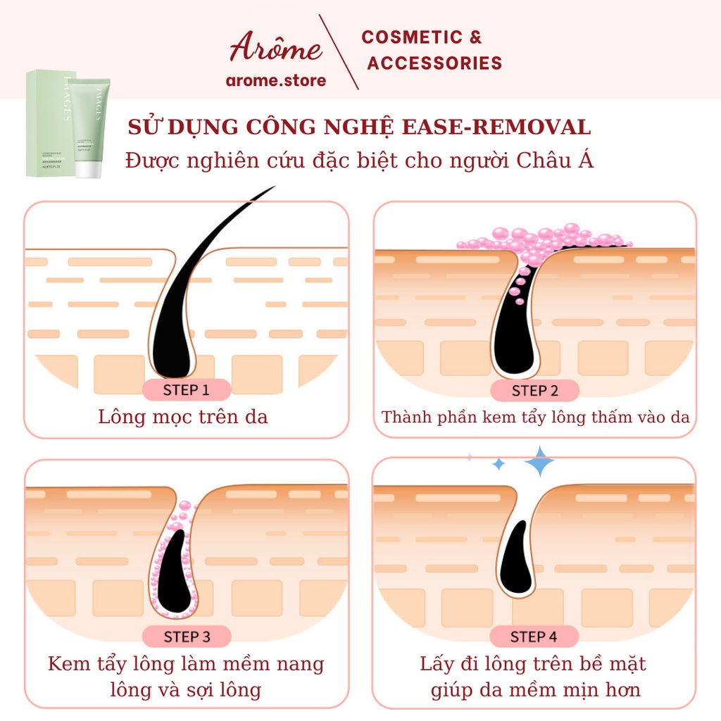 Kem tẩy lông IMAGES dịu nhẹ lành tính dùng cho Bikini/Nách/Chân/Tay an toàn cho da dễ dàng sử dụng ngay tại nhà - Arôme